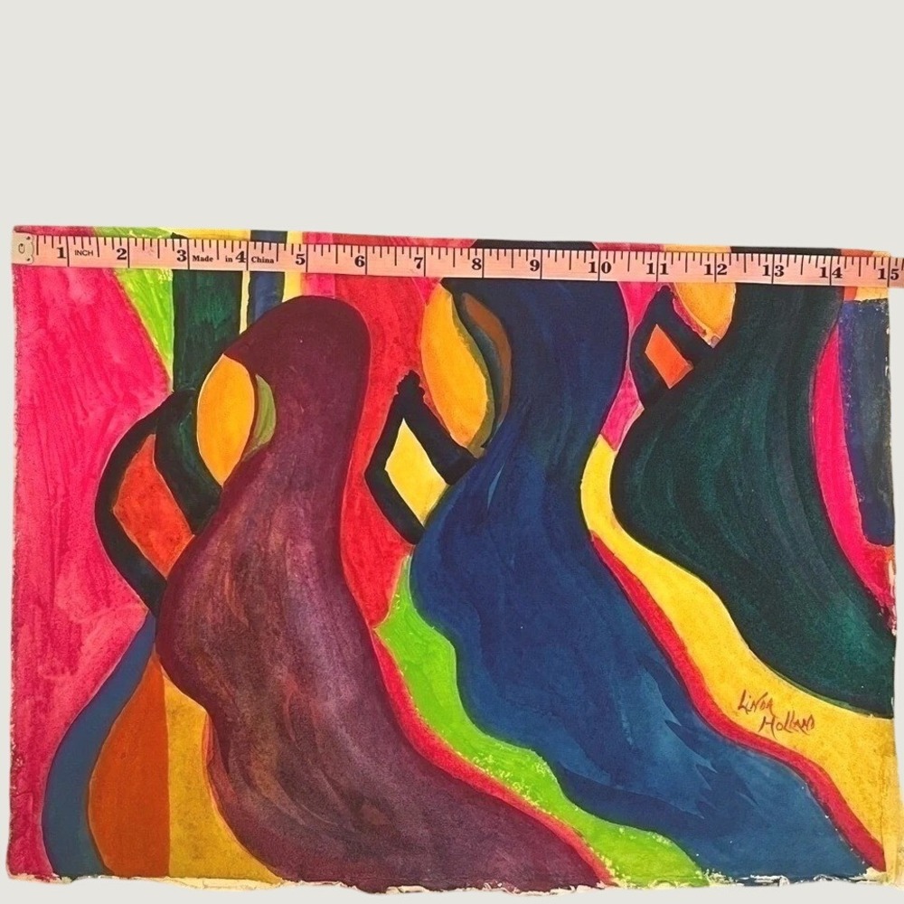 Original Watercolor Painting Abstract Figures Colorful Deckle Edge Unframed - Picture 4 of 6